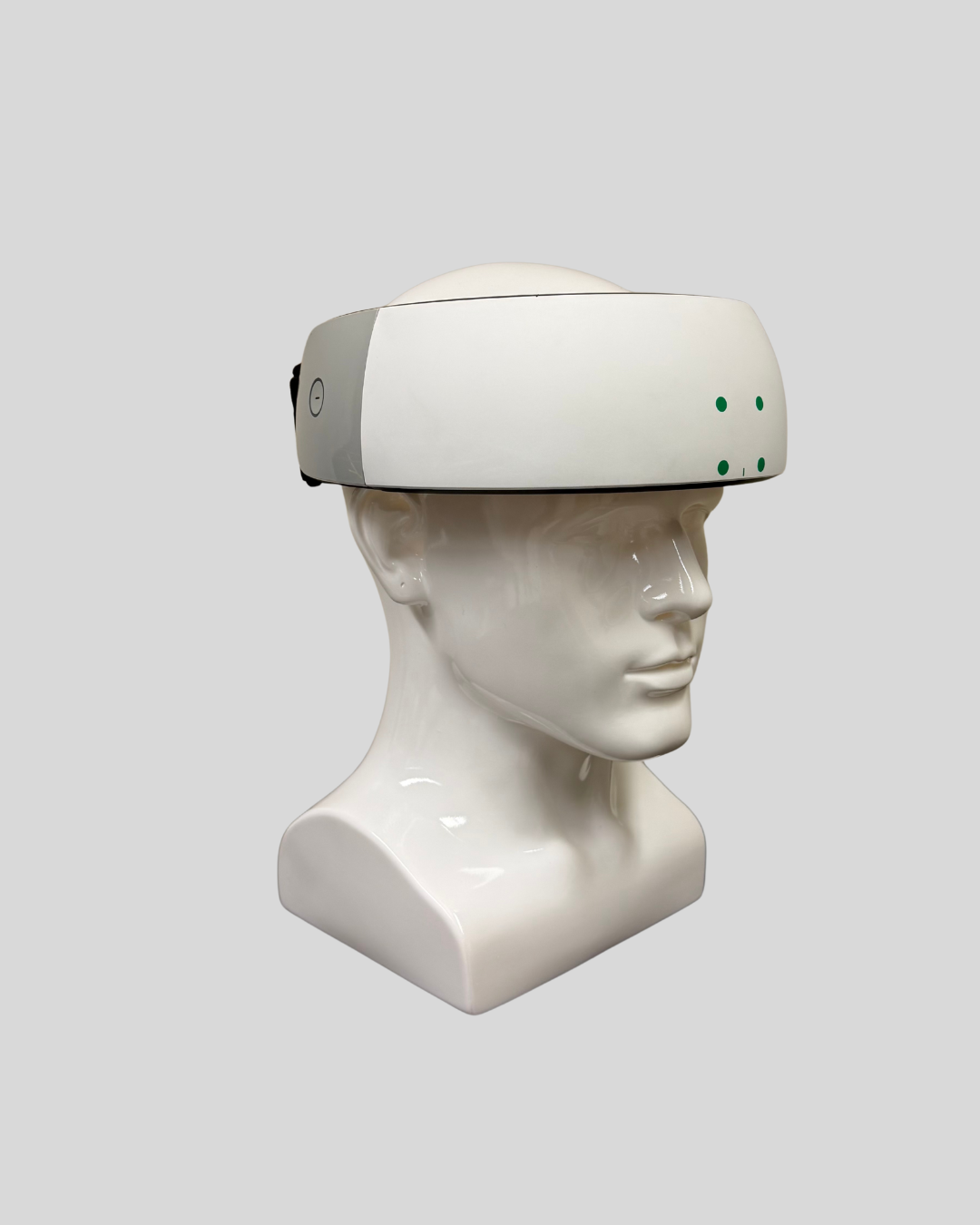 Image of a Wireless fNIRS Device connected to a model of a human head.